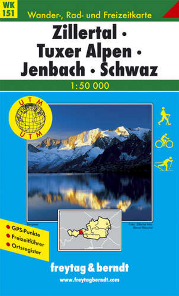 151 Zillertal, Tuxer Alpen, Jenbach, Schwaz 1:50 000