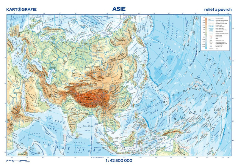 Asie - reliéf a povrch 1:42 500 000 (nástěnná mapa)