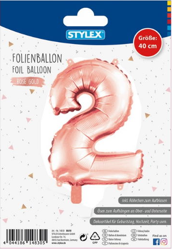 Číslo 2 nafukovací růžovozlaté / stříbrné 40cm