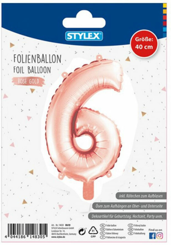 Číslo 6 nafukovací růžovozlaté / stříbrné 40cm