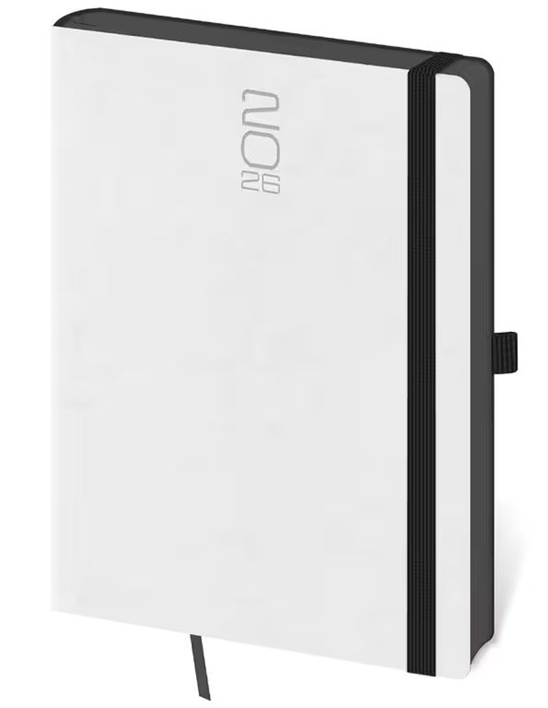 Denní diář 2026 A5 Memory bílý s gumičkou