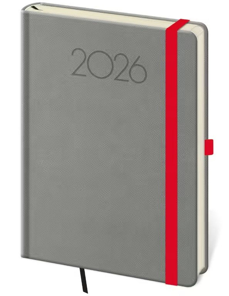 Denní diář 2026 A5 New Praga tmavě šedý s gumičkou