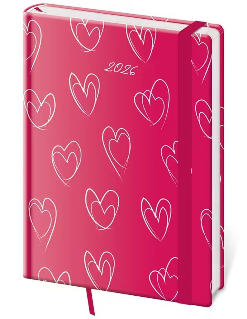 Denní diář 2026 A5 Vario Hearts s gumičkou