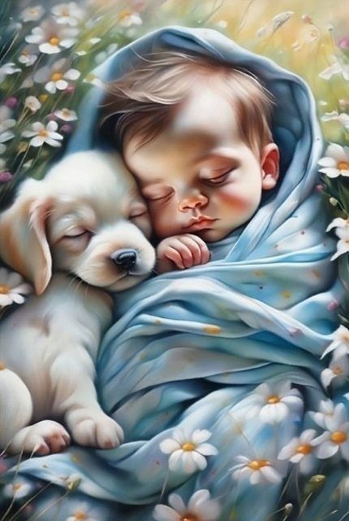 Diamantové malování Miminko se štěňátkem 30x40cm