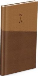Diář 2026 T806 PU s gumkou dark brown/beige 90x170mm