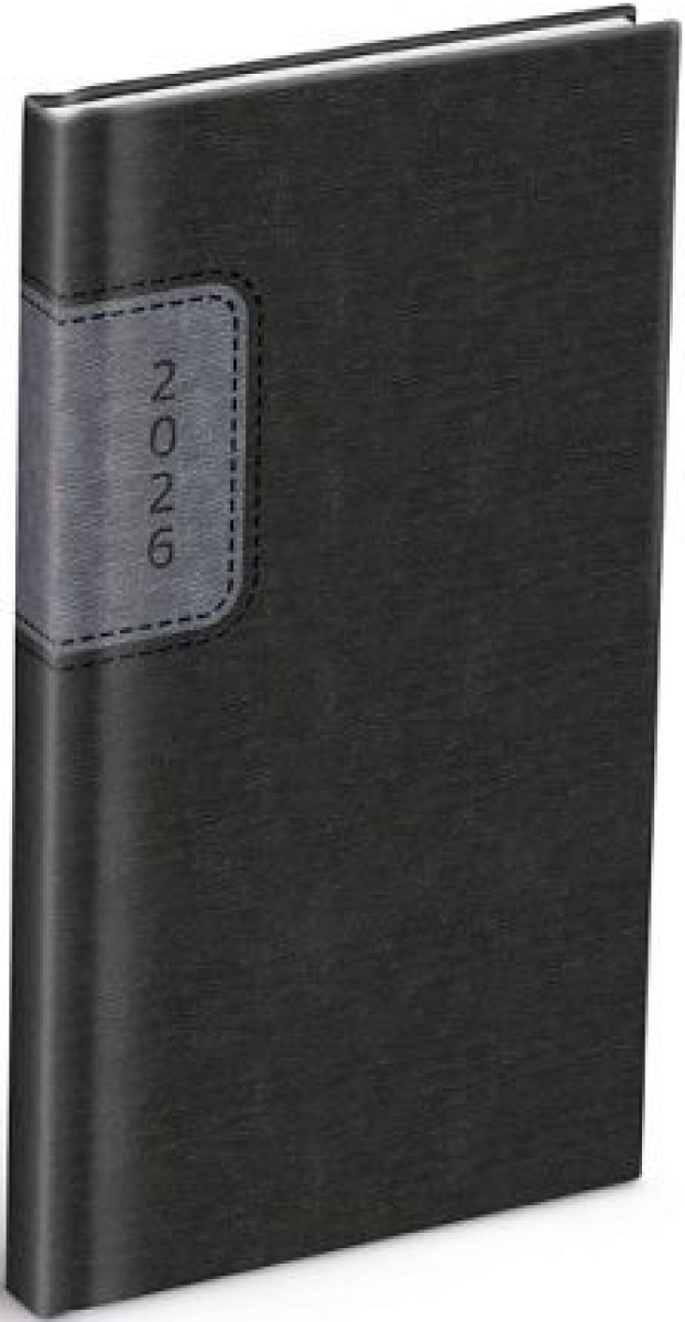 Diář 2026 T806 PU s gumkou gray/dark gray 90x170mm