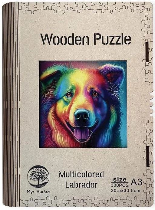 Dřevěné puzzle Barevný labrador A3