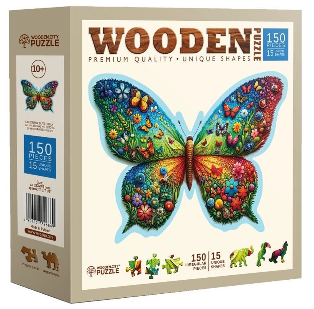 Dřevěné puzzle Barevný motýl 150 dílků