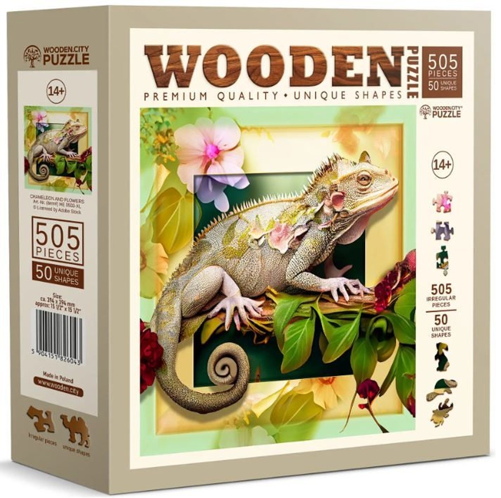 Dřevěné puzzle Chameleon a květiny 505 dílků