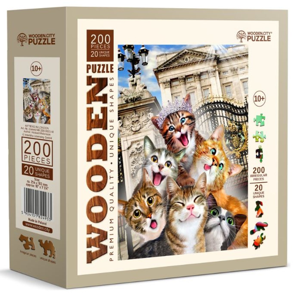 Dřevěné puzzle Koťata v Londýně (200 dílků)