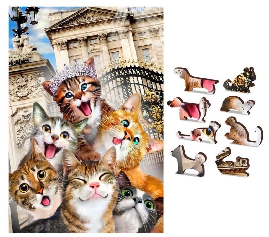 Dřevěné puzzle Koťata v Londýně 2v1 (75 dílků)