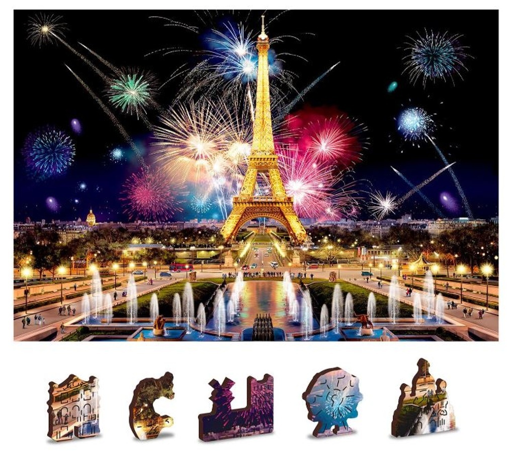 Dřevěné puzzle Noční Paříž 2v1 (75 dílků)