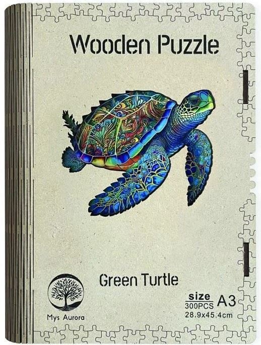 Dřevěné puzzle Zelená želva A3