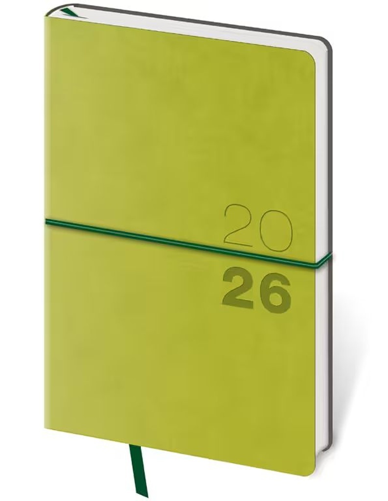 Kapesní diář 2026 Flexio zelený s gumičkou