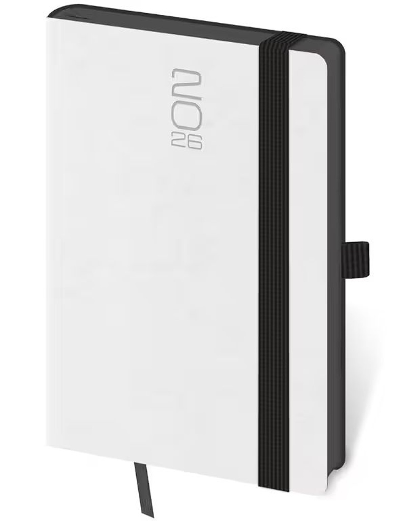 Kapesní diář 2026 Memory bílý s gumičkou