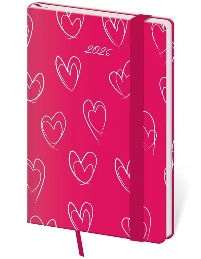 Kapesní diář 2026 Vario Hearts s gumičkou