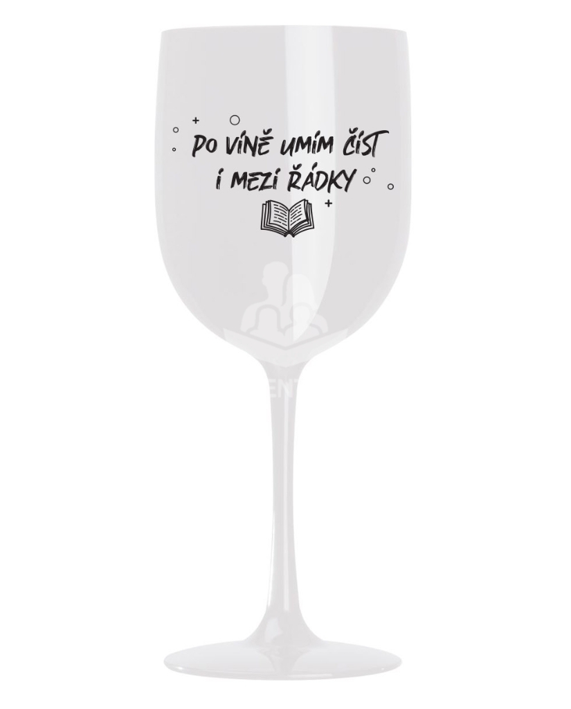 Knihomolská sklenička bílá - Po víně umím číst i mezi řádky