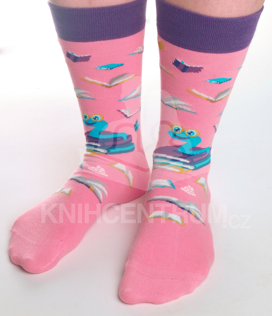 Knihomolské ponožky - růžové s červíkem 39-42