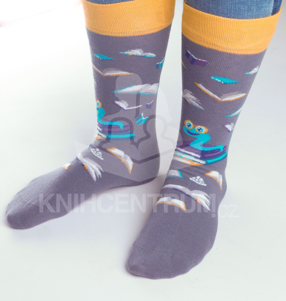 Knihomolské ponožky – šedé s červíkem 43-46