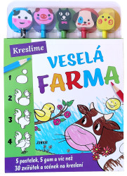 Kreslíme: Veselá farma (5 pastelek, 5 gum a více než 30 zvířátek a scének na kreslení) - kniha z kategorie Omalovánky