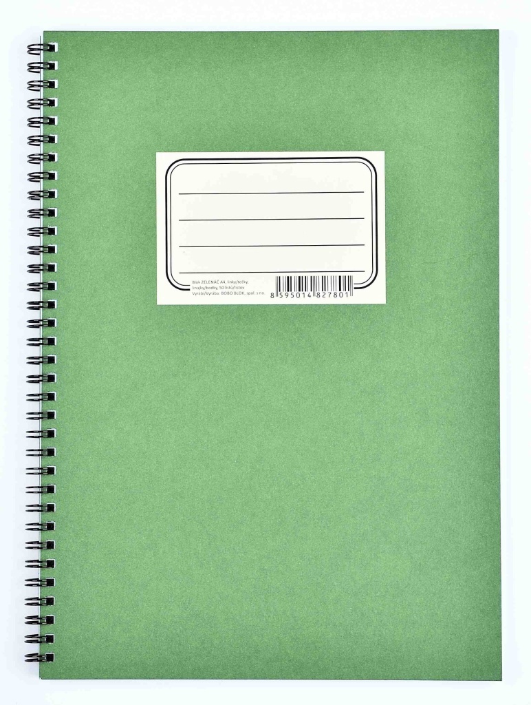Kroužkový blok ZELENÁČ A4, 50 listů (s boční vazbou, linky/tečky)