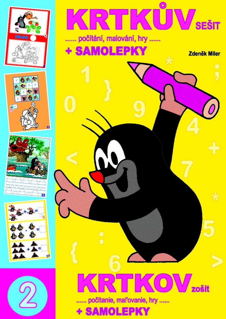 Krtkův sešit počítání, malování, hry + samolepky