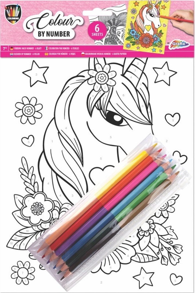 Malování podle čísel Jednorožec a pastelky