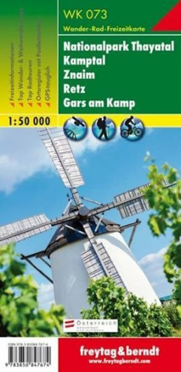 Nationalpark Thayatal – Kamptal – Znaim – Retz – Gars am Kamp, Wanderkarte 1:50 000