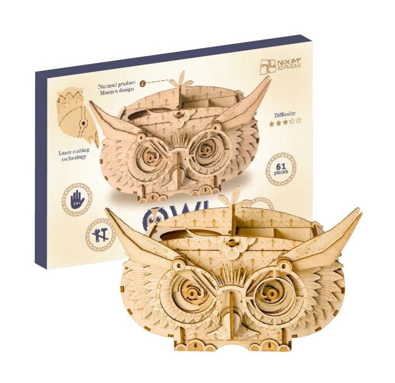 NiXiM Dřevěné 3D puzzle - Sova
