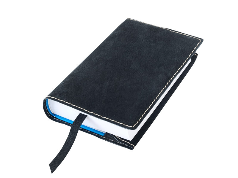 Obal na knihu kožený se záložkou Černý kovový