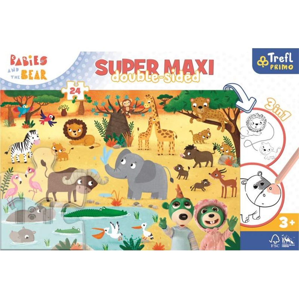 Oboustranné puzzle Treflíci v ZOO SUPER MAXI 24 dílků