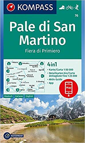 Pale di San Martino, Fiera di Primiero 1:50 000 / turistická mapa KOMPASS 76