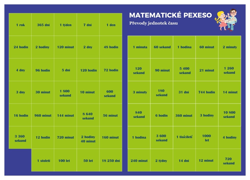 Pexeso Matematika Převody jednotek času