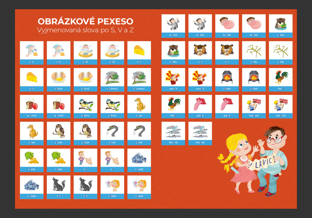 Pexeso Vyjmenovaná slova S + V + Z