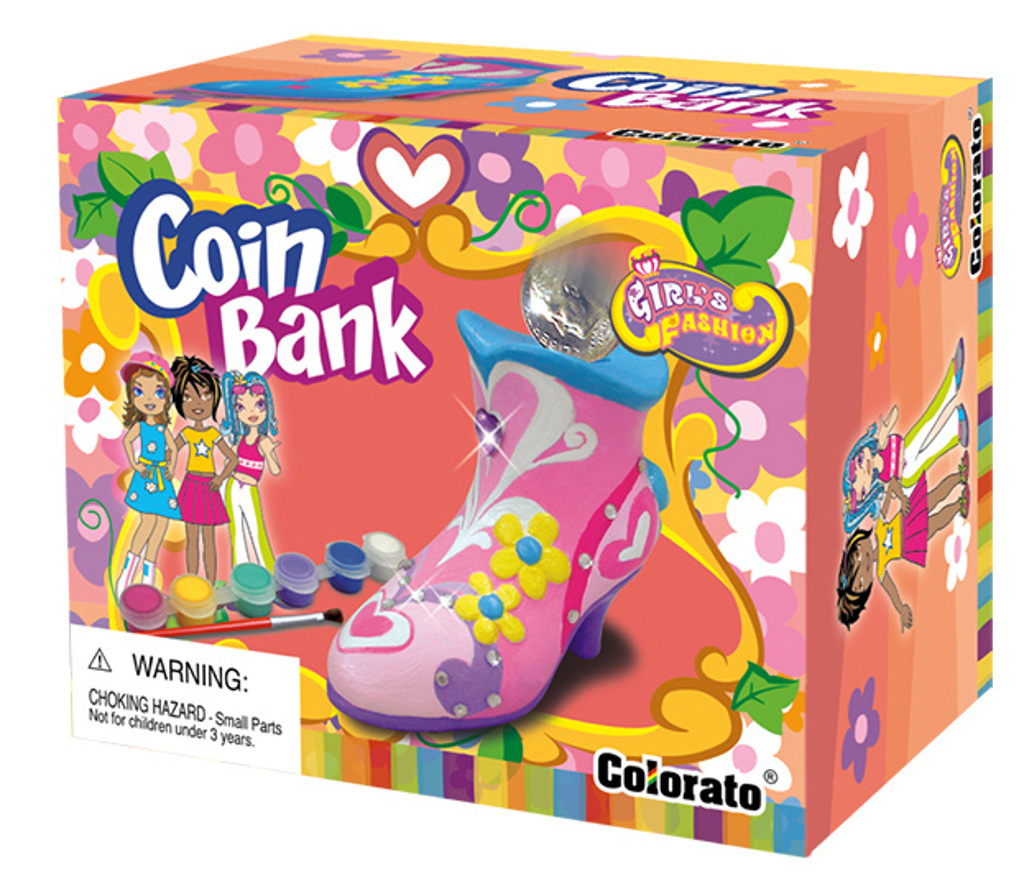 Pokladnička k vymalování Střevíček s doplňky