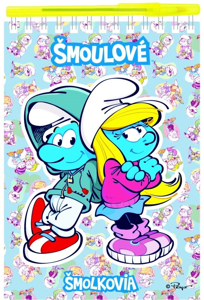 Psací sada Blok A5 + kuličkové pero Šmoulové