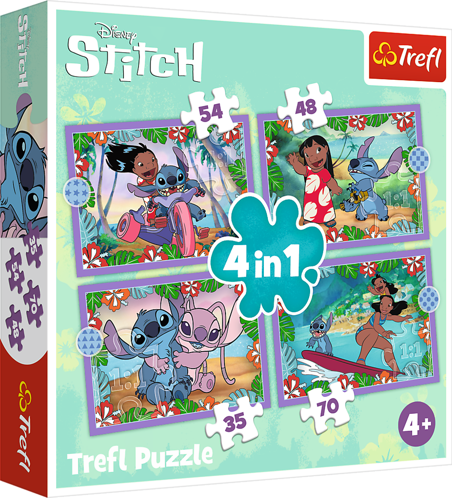 Puzzle Lilo&Stitch Bláznivý den 4v1 (35,48,54,70 dílků)