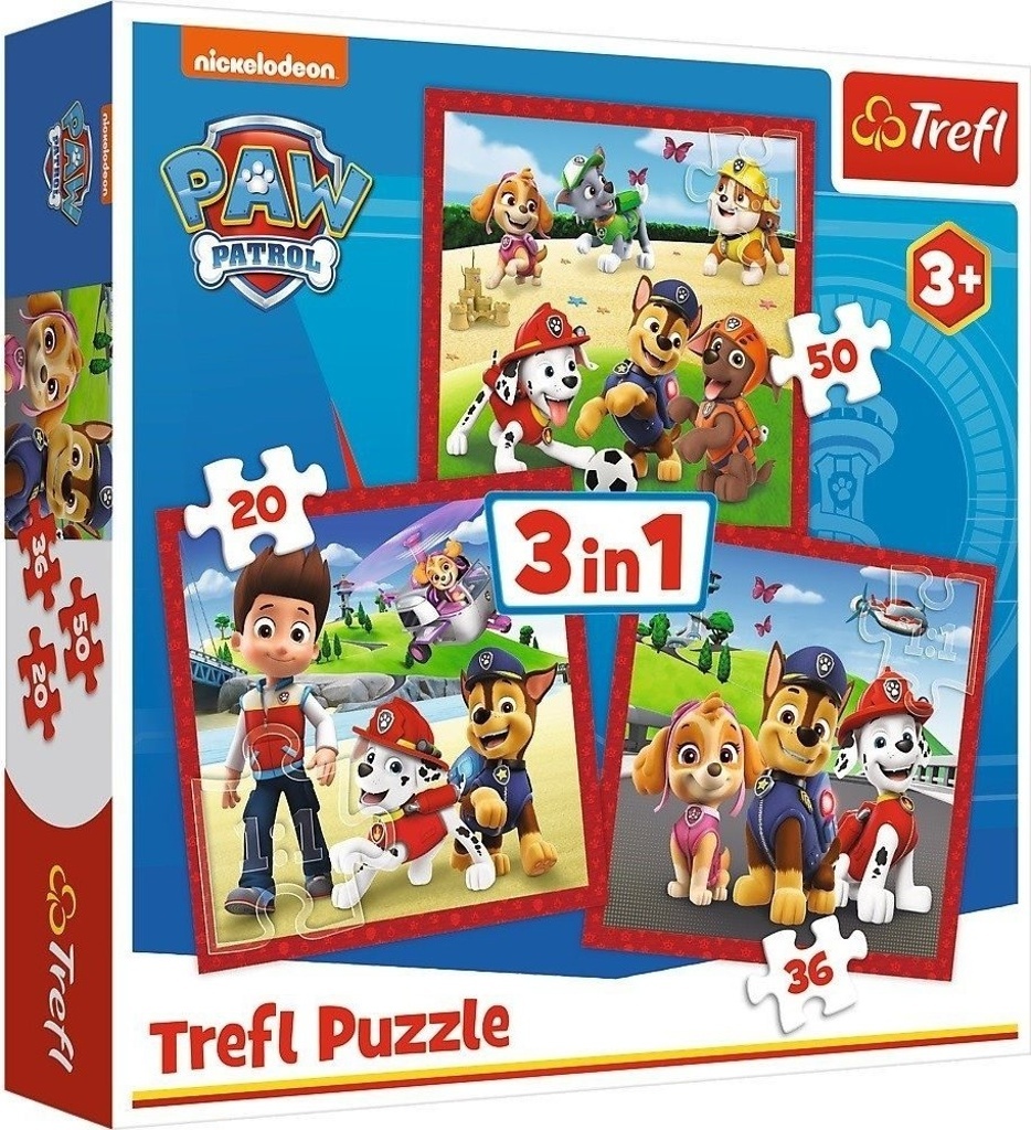 Puzzle Tlapková patrola Veselí pejsci 3v1