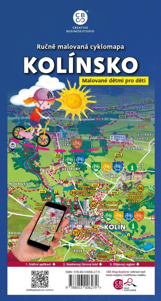 Ručně malovaná cyklomapa Kolínsko