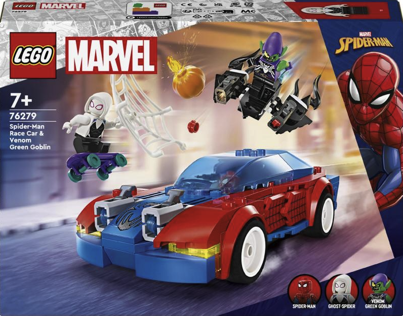 Spider-Manovo závodní auto a Venom Zelený goblin