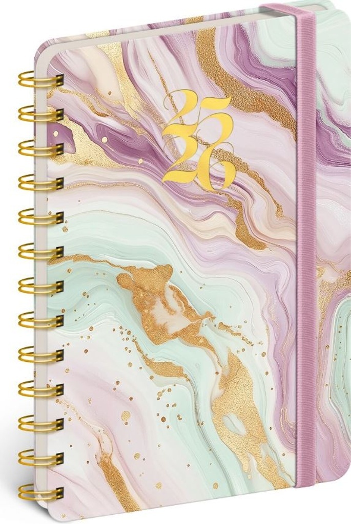 Spirálový 18měsíční diář Petito Růžový mramor 2025/2026