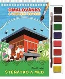 Štěňátko a med - Omalovánky s vodovými barvami a štětcem