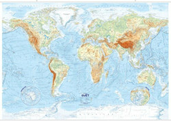 Svět Nástěnná mapa reliéfy a povrch (1:21 000 000)