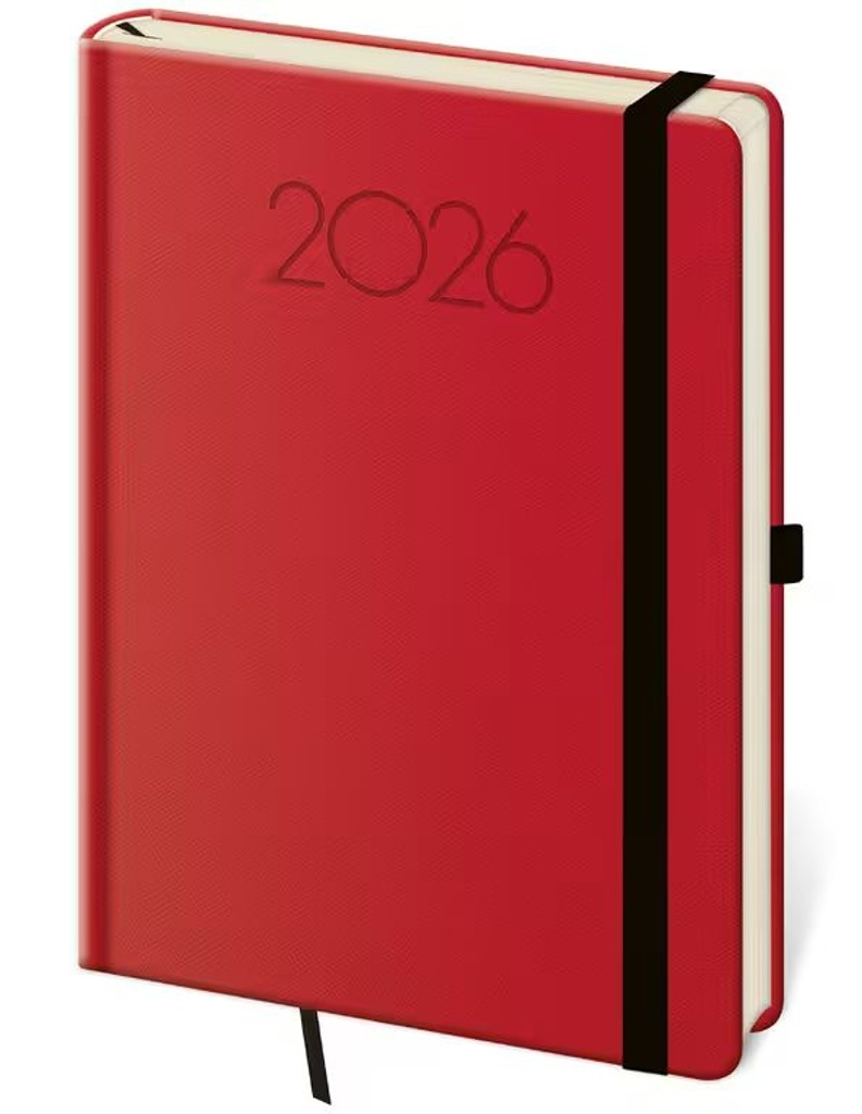 Týdenní diář 2026 A5 New Praga červený s gumičkou