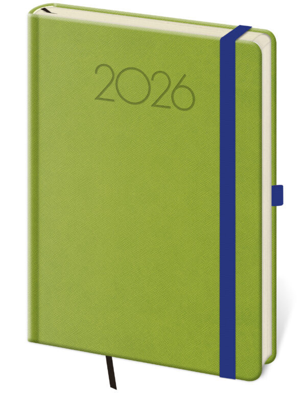 Týdenní diář 2026 A5 New Praga zelený s gumičkou