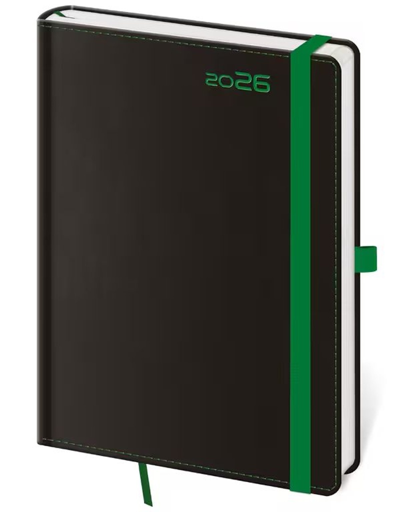 Týdenní diář 2026 B6 Black Green s poutkem