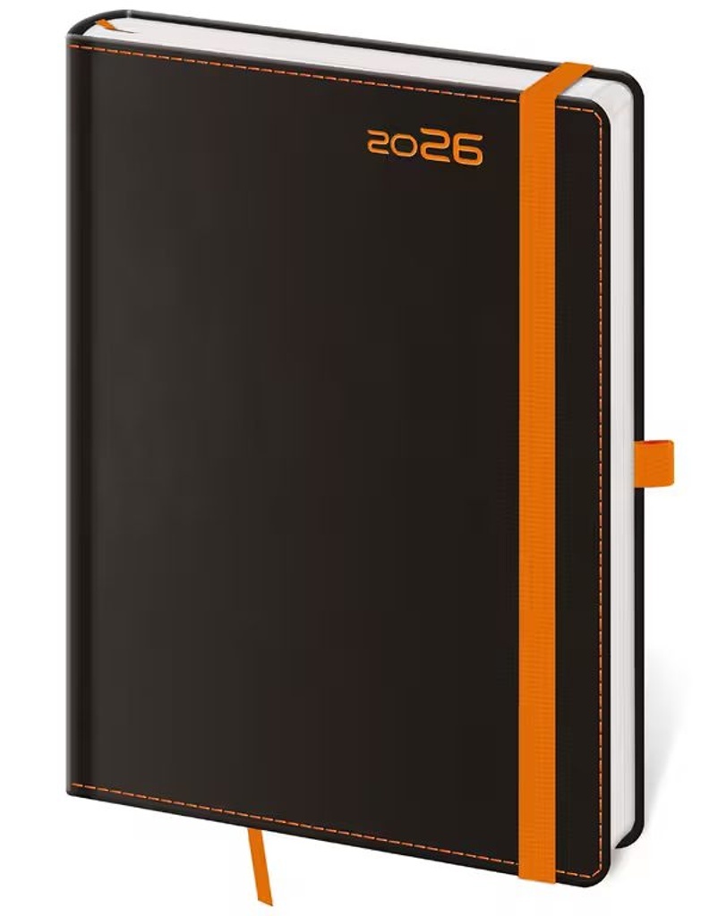 Týdenní diář 2026 B6 Black Orange s poutkem