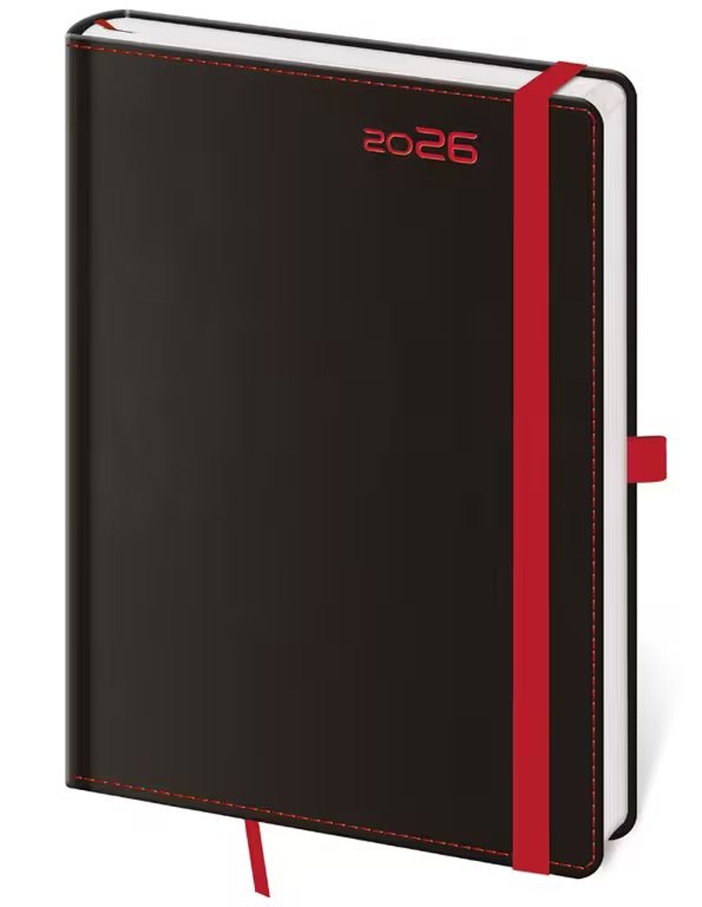 Týdenní diář 2026 B6 Black Red s poutkem