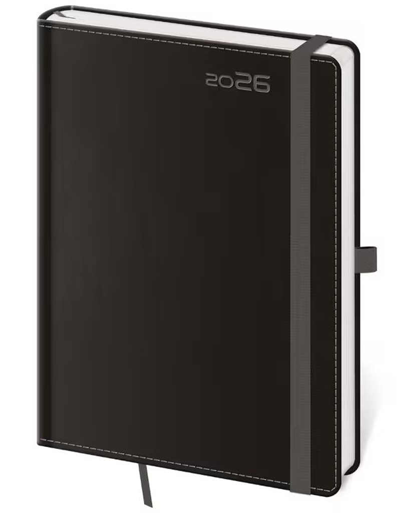 Týdenní diář 2026 B6 Double Black s poutkem