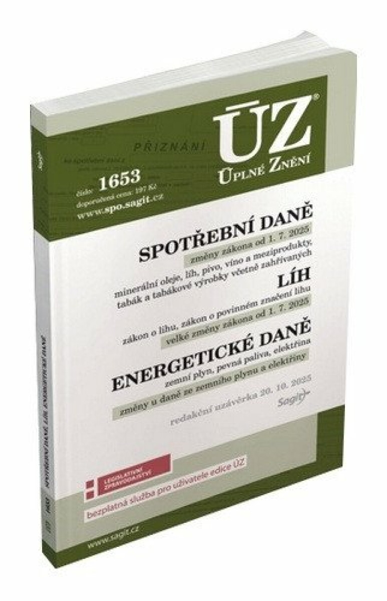 ÚZ 1653 Spotřební daně, líh, paliva a maziva, energetické daně